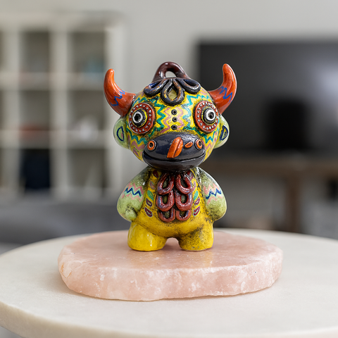 🐃 Toro Andino Ceremonial – Figura de Cerámica Pintada a Mano (15 cm)