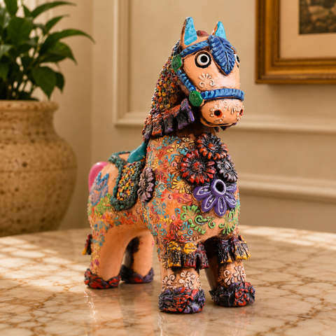🐂 Caballo de Pucará Premium Melon 20 cm – Cerámica Artesanal Brocateada (Copia)