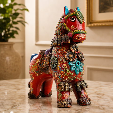 🐂 Caballo de Pucará Premium Rojo 20 cm – Cerámica Artesanal Brocateada (Copia) (Copia)
