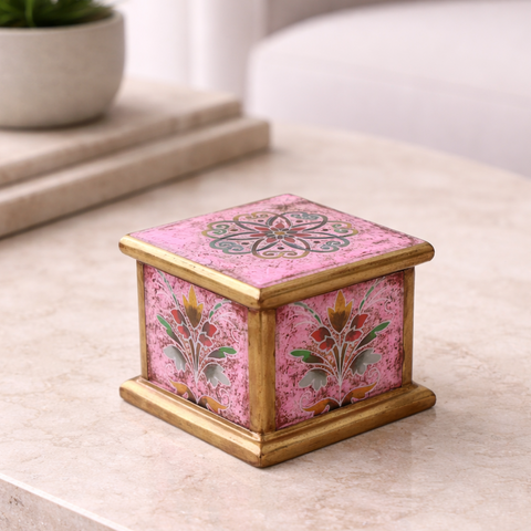 ✨📦 Cofre Decorativo Cuadrado de Vidrio Pintado a Mano ✨📦