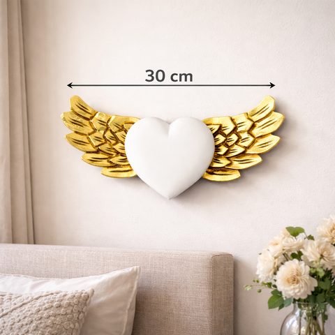 ✨ Alas Lovely con Corazón Blanco 30 cm – Madera Tallada