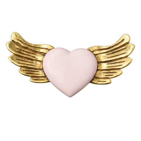 ✨ Alas Dreams Doradas con Corazón Rosa 30 cm – Madera Tallada