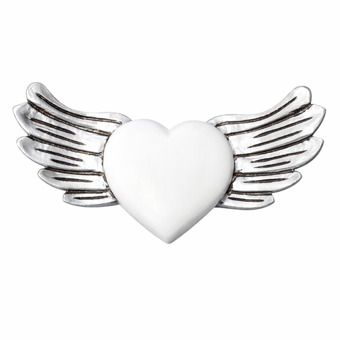 ✨ Alas Dreams Plateadas con Corazón Blanco 30 cm – Madera Tallada