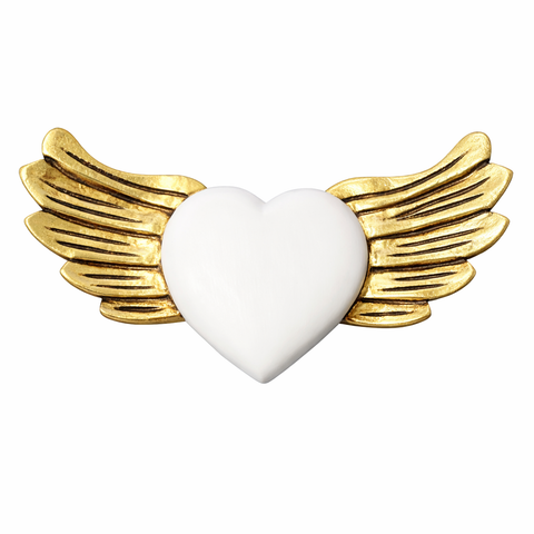 ✨ Alas Dreams Doradas con Corazón Blanco 30 cm – Madera Tallada