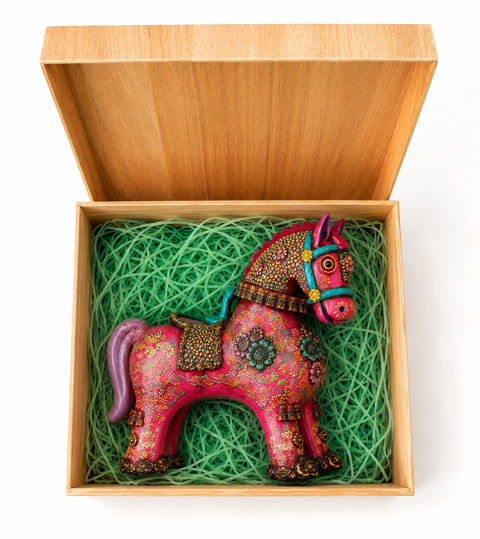 🐎 Caballo de Pucará Premium Fucsia  28 cm – Cerámica Artesanal Peruana Decorativa de Lujo