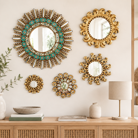 Composición Brasil – Set de 5 Espejos Cuzqueños Artesanales para Pared
