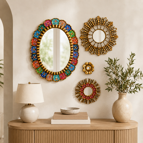 Composición Concha Multi – Set de 4 Espejos Decorativos Artesanales para Pared