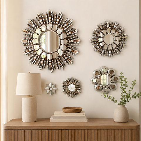 Composición Concha Silver – Set de 5 Espejos Cuzqueños Artesanales para Pared
