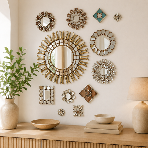 Composición Copa Silver – Set de 12 Espejos Cuzqueños Artesanales para Pared