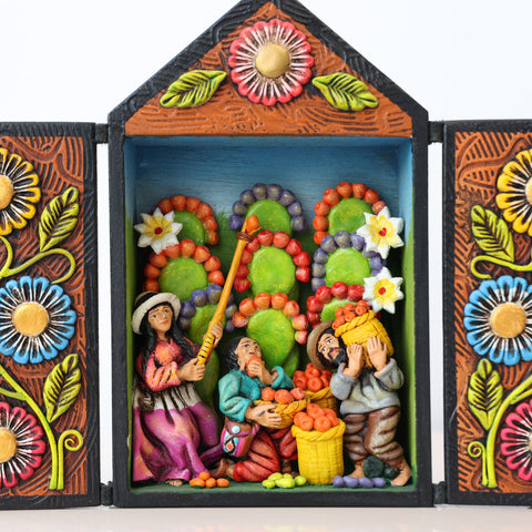 🌾 Retablo Escena de Cosecha Andina – Arte Popular Hecho a Mano 🎨
