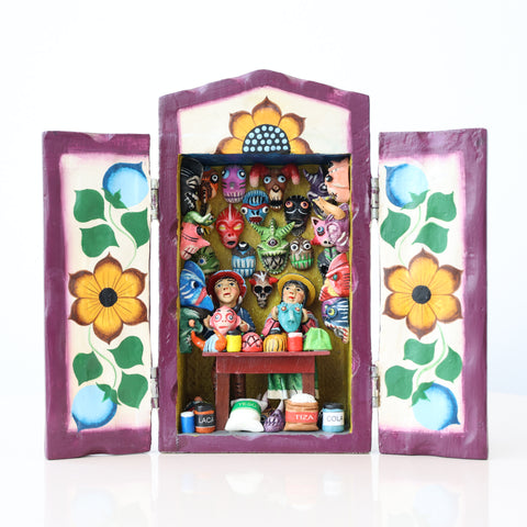 🎭 Retablo Máscaras Andinas – Arte Popular Hecho a Mano 🎨