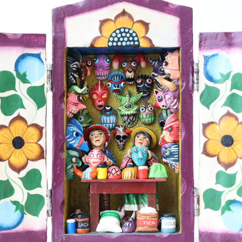 🎭 Retablo Máscaras Andinas – Arte Popular Hecho a Mano 🎨