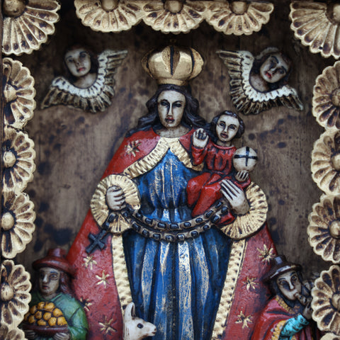 🌟 Retablo de la Virgen con Niño – Arte Popular Peruano Hecho a Mano