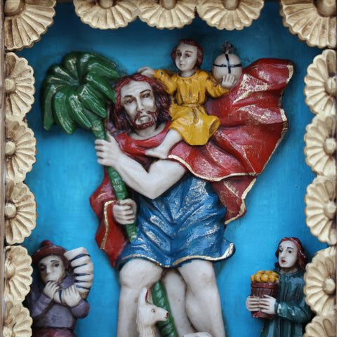 🌟 Retablo de San Cristóbal – Arte Popular Peruano Hecho a Mano