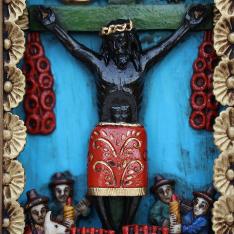 ✨ Retablo del Cristo Negro – Arte Popular Peruano Hecho a Mano