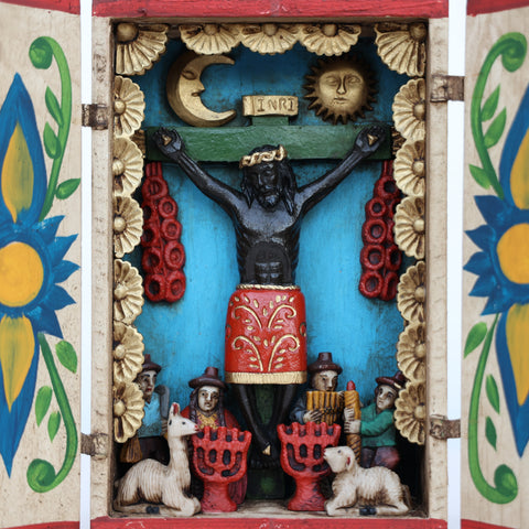 ✨ Retablo del Cristo Negro – Arte Popular Peruano Hecho a Mano