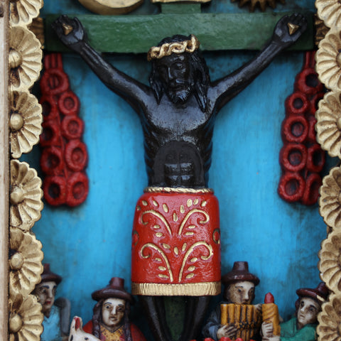 ✨ Retablo del Cristo Negro – Arte Popular Peruano Hecho a Mano