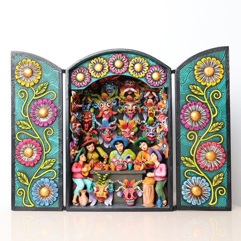 🎭✨ Retablo Andino Maestros Mascareros de 29 × 39 cm ✨