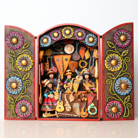 🎶✨ Retablo Andino Músicos e Instrumentos de 29 × 39 cm ✨