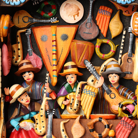 🎶✨ Retablo Andino Músicos e Instrumentos de 29 × 39 cm ✨