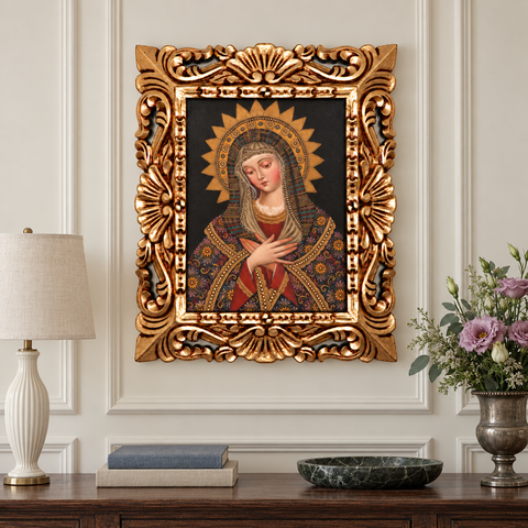 👑✨ Madonna 55 × 45 cm – Pintura Cuzqueña Artesanal PFS0400056