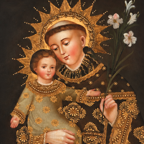 🌿🙏 San Antonio de Padua 55 × 45 cm – Pintura Cuzqueña Artesanal PFS0400020