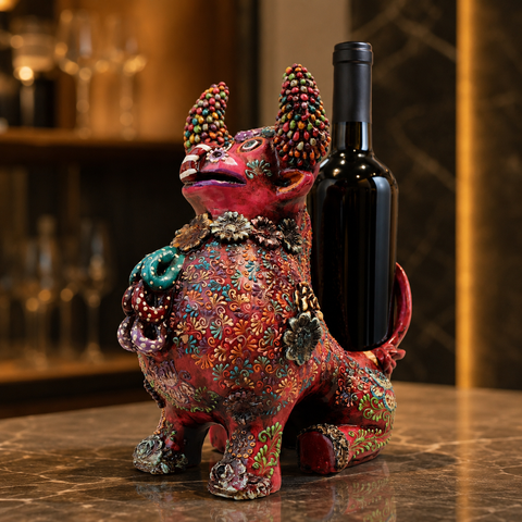 ✨🍷 Portavino Premium Toro Brocateado Fucsia 25cm ✨🐂