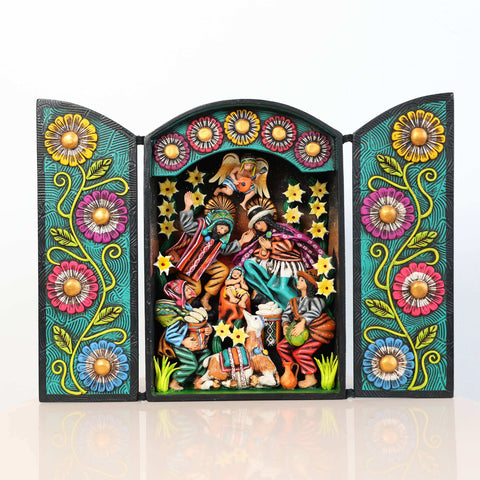🌟✨ Retablo Andino Nacimiento Turquesa de 29 cm ✨