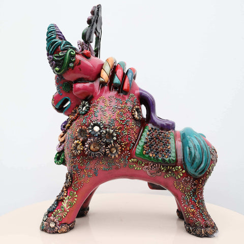 🐂 Toro de Pucará Premium Fucsia 37 cm – Cerámica Artesanal Peruana Decorativa de Lujo