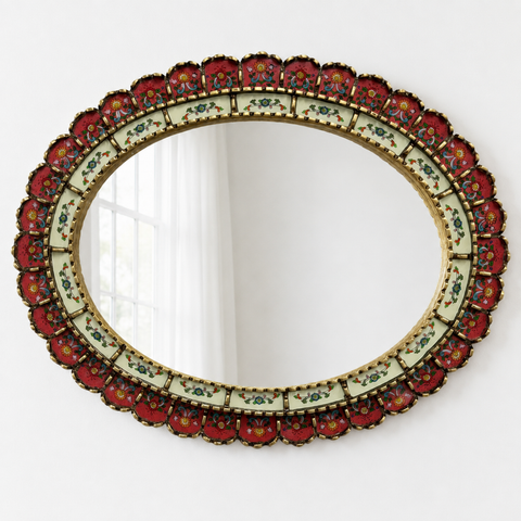 🪞✨ Espejo ovalado rojo 70 cm – Vidrio pintado a mano ✨