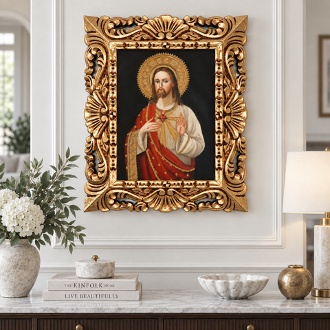 ❤️✨ Sagrado Corazón de Jesús 55 × 45 cm – Pintura Cuzqueña Artesanal PFS0400024