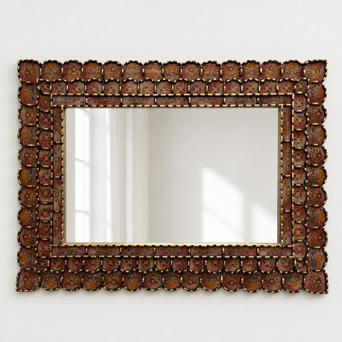 🪞✨ Espejo rectangular terracota 80 cm – Vidrio pintado a mano ✨