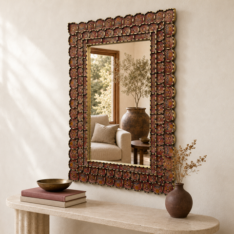 🪞✨ Espejo rectangular terracota 80 cm – Vidrio pintado a mano ✨
