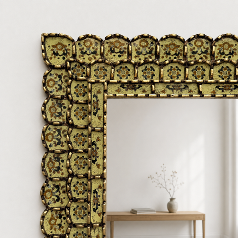 🪞✨ Espejo rectangular amarillo dorado 80 cm – Vidrio pintado a mano ✨