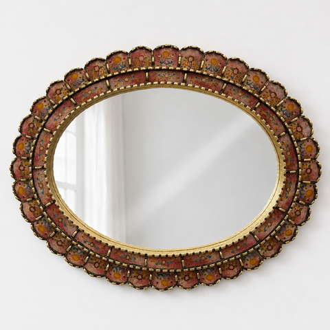 🪞✨ Espejo ovalado terracota 70 cm – Vidrio pintado a mano ✨