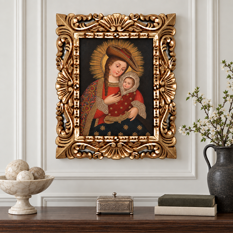 👑✨ Virgen Cuzqueña 55 × 45 cm – Pintura Cuzqueña Artesanal PFS0400057