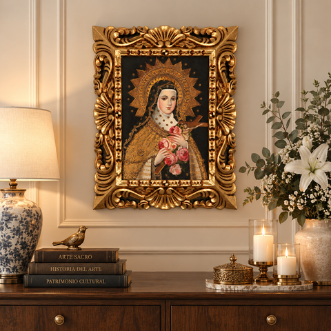 🌹🙏 Santa Tereza 55 × 45 cm – Pintura Cuzqueña Artesanal PFS0400043