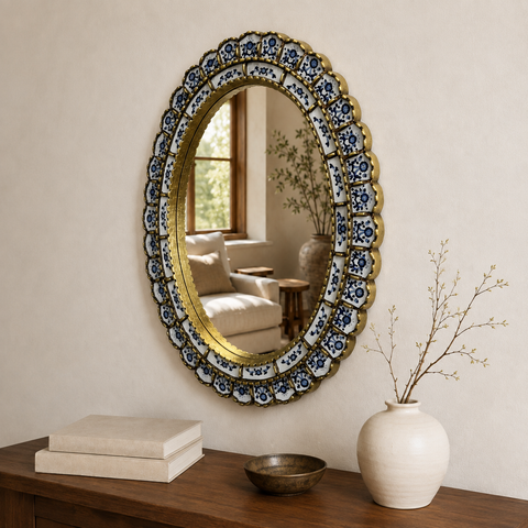 🪞✨ Espejo ovalado blanco 70 cm – Vidrio pintado a mano ✨