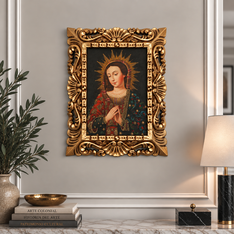 👑✨ Virgen María 55 × 45 cm – Pintura Cuzqueña Artesanal PFS0400034