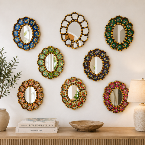 Composición Colección Panal 20 cm Oval II – Set de 8 Espejos Decorativos Artesanales para Pared