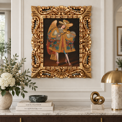 🎻👼 Arcángel Musical con Violín 55 × 45 cm – Pintura Cuzqueña Artesanal PFS0400019