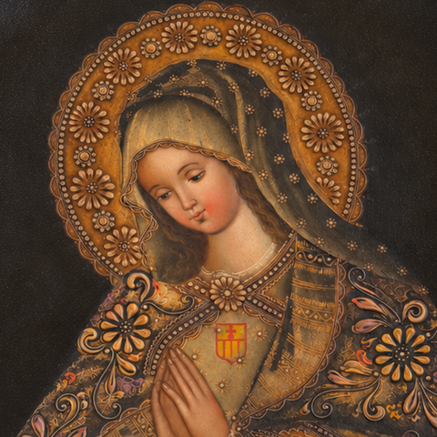 👑✨ Virgen de las Mercedes 55 × 45 cm – Pintura Cuzqueña Artesanal PFS0400031