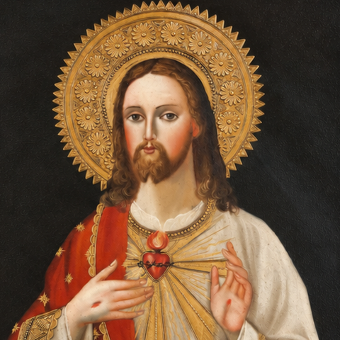 ❤️✨ Sagrado Corazón de Jesús 55 × 45 cm – Pintura Cuzqueña Artesanal PFS0400024