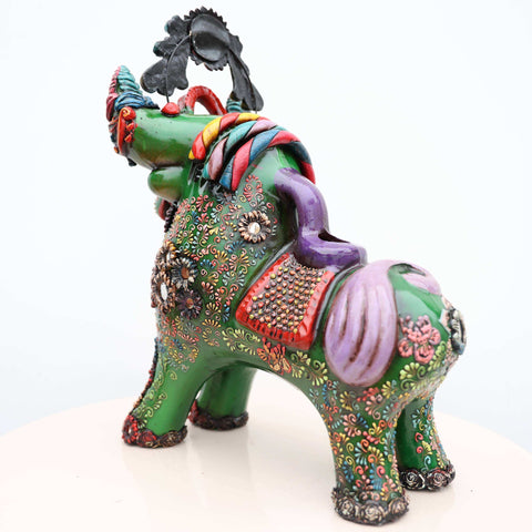 🐂 Toro de Pucará Premium Verde 37 cm – Cerámica Artesanal Peruana Decorativa de Lujo