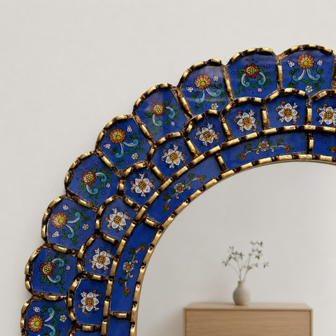 🪞✨ Espejo Urna azul 80 cm – Vidrio pintado a mano ✨