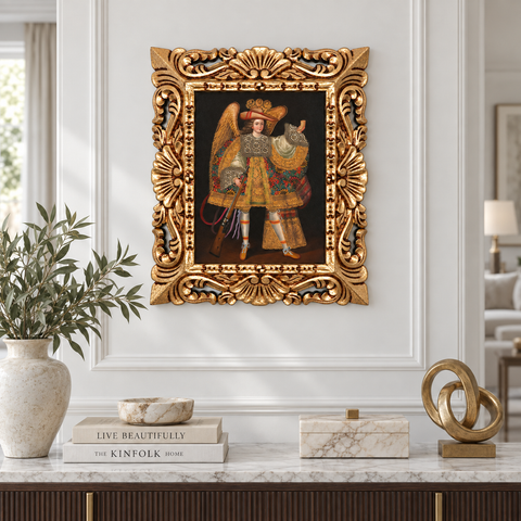👼✨ Ángel Arcabucero 55 × 45 cm – Pintura Cuzqueña Artesanal PFS0400017