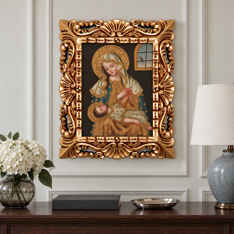 👑✨ Virgen del Sueño 55 × 45 cm – Pintura Cuzqueña Artesanal PFS0400053