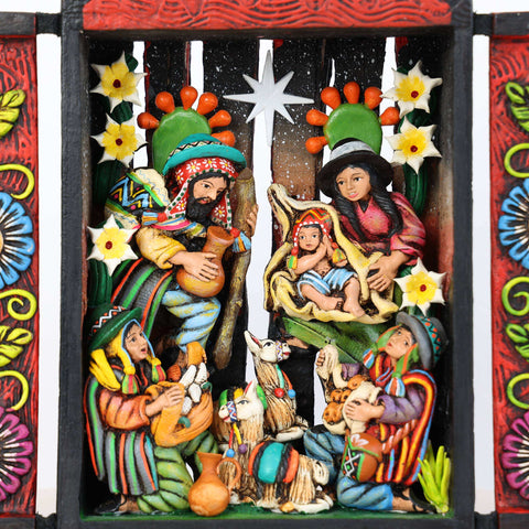 🌟✨ Retablo Andino Nacimiento Rojo de 25 cm ✨