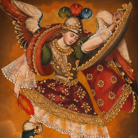 ⚔️👼 San Miguel Arcángel 55 × 45 cm – Pintura Cuzqueña Artesanal PFS0400038