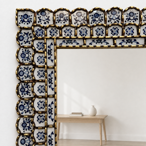 🪞✨ Espejo rectangular blanco 80 cm – Vidrio pintado a mano ✨